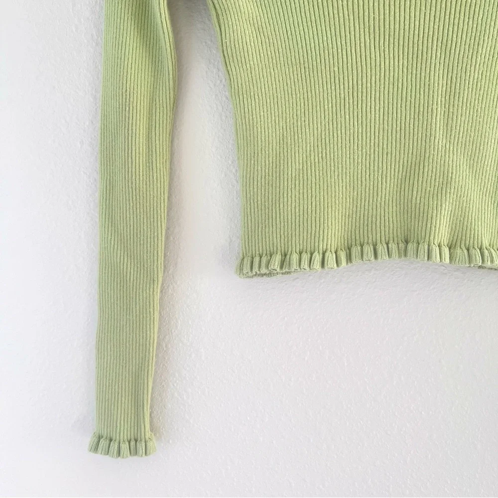 Princess Polly Fairy Core Green Ruffle Hem Feminine Cottage Pearl Top XS Small - Picture 5 of 6